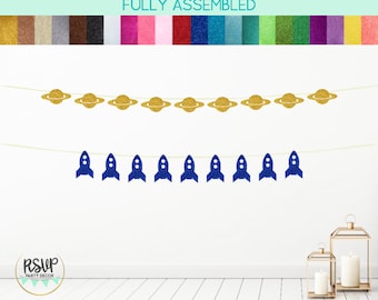 Decoraciones de fiesta temáticas espaciales, guirnalda de planetas y cohetes, estandarte de cohetes, decoración de fiesta de cumpleaños del espacio exterior, decoración de fiesta de galaxia