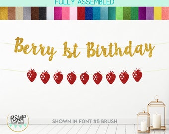 Berry 1st Birthday Banner, Strawberry Garland, Strawberry 1st Birthday Party Decor, Fruit 1st Birthday Decorations, Sweet One Cake Smash