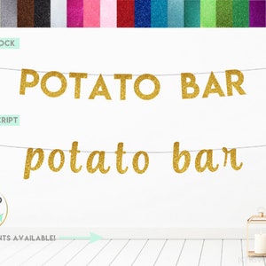 Potato Bar Banner, Glitter Potato Bar Sign, Baked Potato Station Decorations, Winter Food Station, Mashed Potato Bar, BBQ Party Decorations
