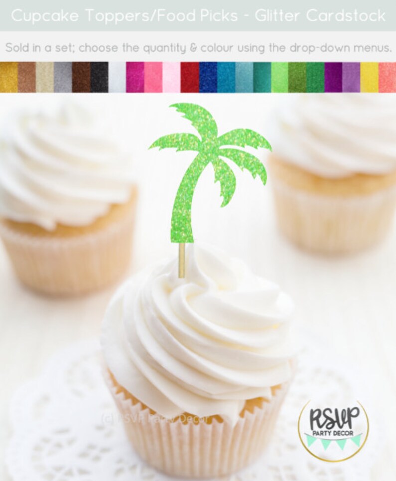 Palm Tree Cupcake Toppers, Palm Tree Party Decorations, Tropical Cupcake Toppers, Beach Themed Party Decorations, Beach Wedding Decor image 4