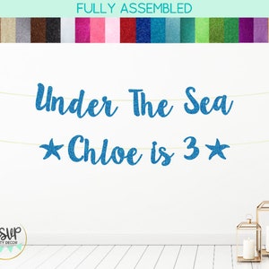 Custom 3 Under The Sea Banner, Mermaid Third Birthday Party Decor, Under The Sea 3rd Birthday Decorations, Mermaid 3rd Birthday Banner