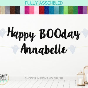 Personalisiertes Happy BOOday Banner, Halloween Geburtstag Party Dekoration, Geist Geburtstagsbanner, personalisiertes Oktober Geburtstag Party Dekor mit Namen