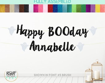 Custom Happy BOOday Banner, Halloween Birthday Party Decorations, Ghost Birthday Banner, Personalized October Birthday Party Decor With Name