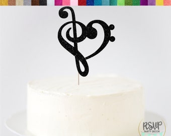 Music Heart Cake Topper, Treble Bass Clef Heart Sign, Musical Wedding Decorations, Music Engagement Cake Topper, Musician Wedding Decor