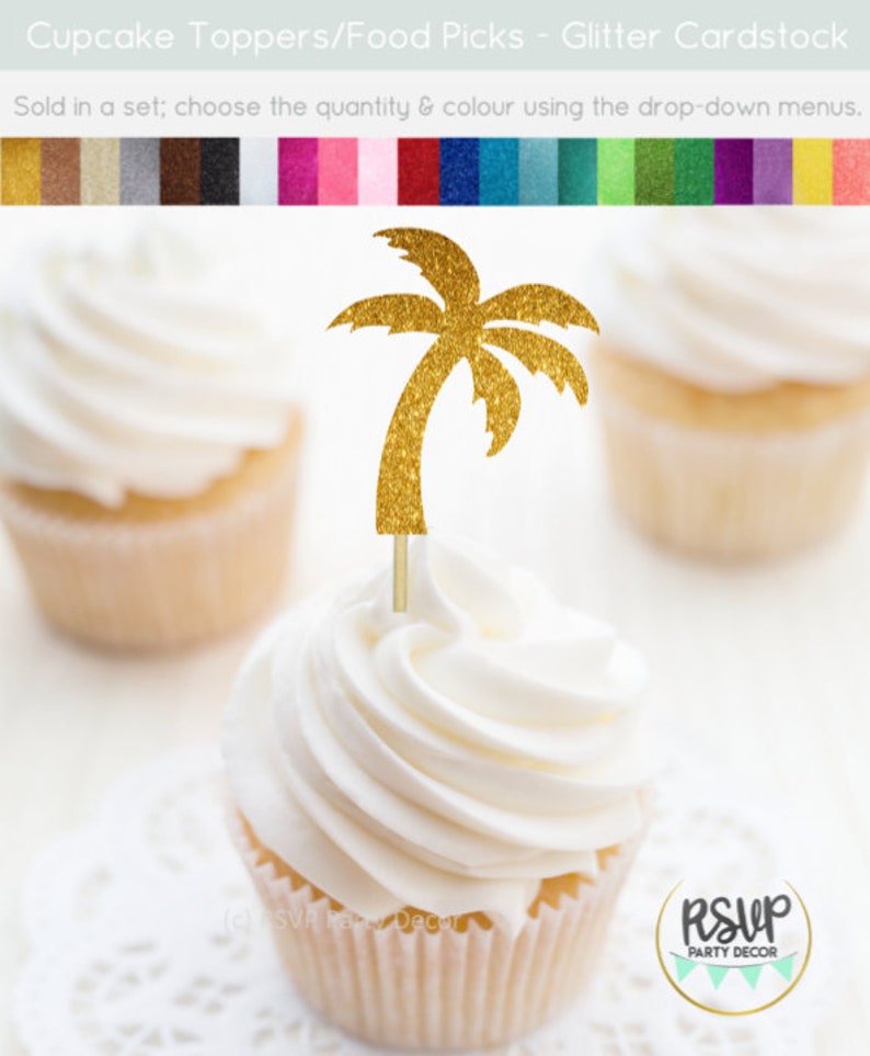 Palm Tree Cupcake Toppers, Palm Tree Party Decorations, Tropical Cupcake Toppers, Beach Themed Party Decorations, Beach Wedding Decor image 3