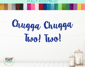 Chugga Chugga Two Two Banner, Train 2 Banner, Train Second Birthday Party Decorations, Red and Blue Train 2nd Birthday Decor