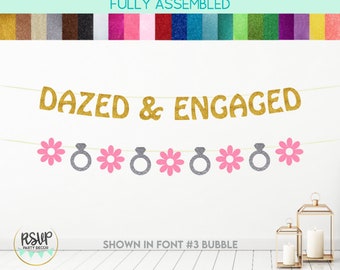 Dazed & Engaged Banner, Hippie Floral Ring Garland, Groovy Bachelorette Party Decorations, Retro 70's Theme Bachelorette Party Decor