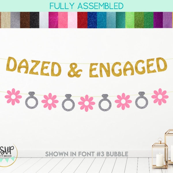 Dazed & Engaged Banner, Hippie Floral Ring Garland, Groovy Bachelorette Party Decorations, Retro 70's Theme Bachelorette Party Decor