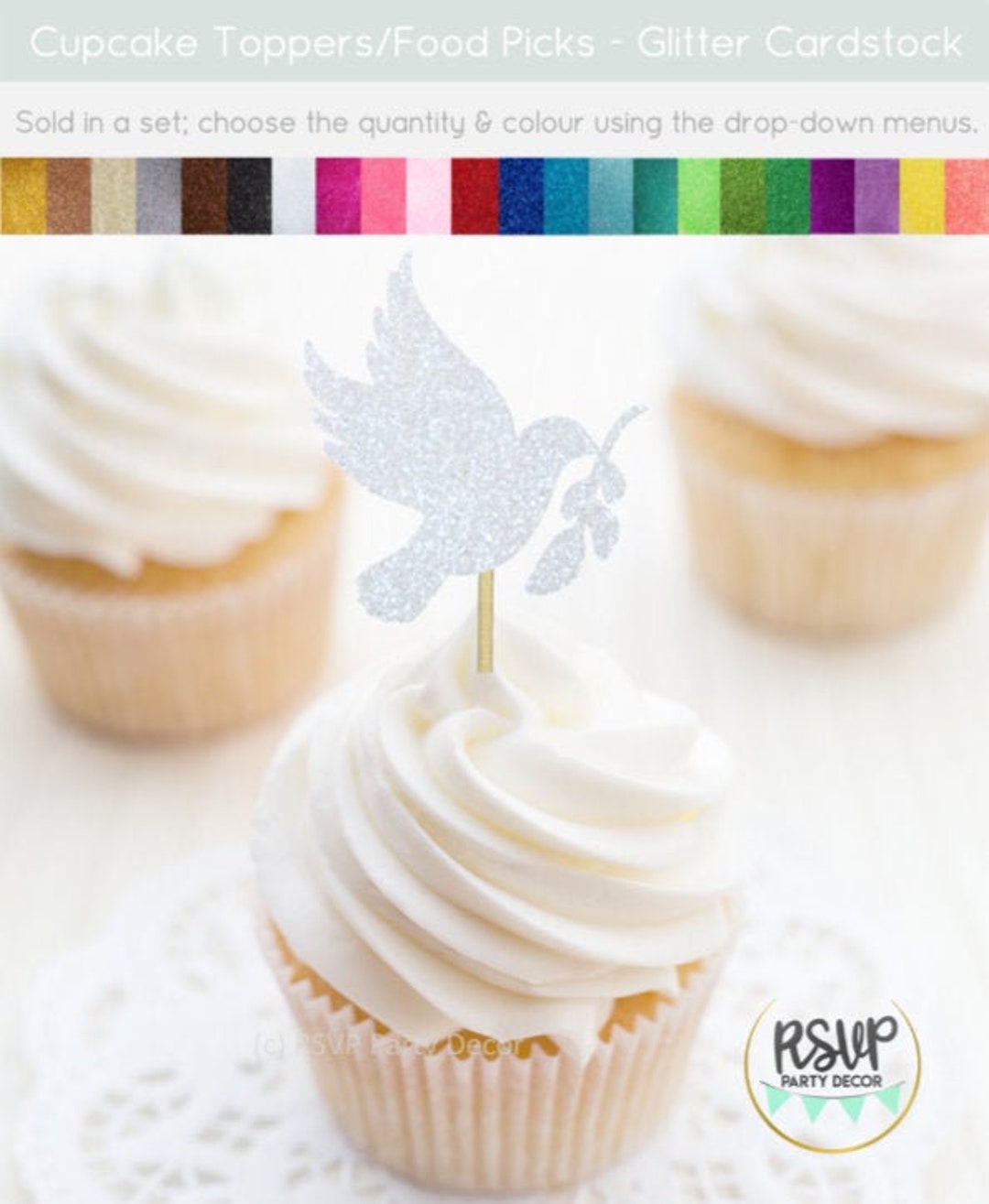 Dove Cupcake Toppers, Baptism Cupcake Toppers, Christening Cupcake