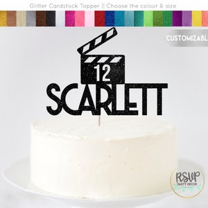 Topo de bolo com badalo de filme personalizado, decorações de festa de aniversário de hollywood, decoração de festa temática de filme personalizada, festa de aniversário com tapete vermelho