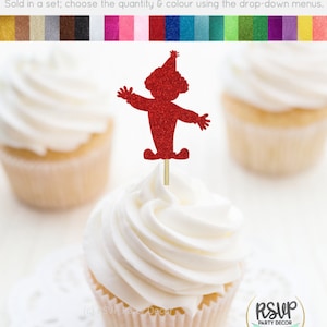 Clown Cupcake Toppers, Carnival Birthday Party Decor, Clown Food Picks, Circus Party Decor, Circus Cupcake Toppers, Clown Birthday Party