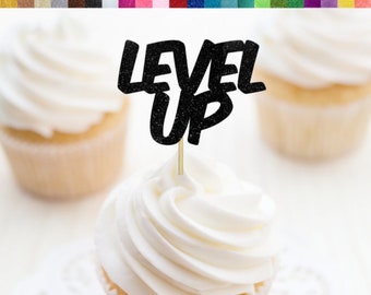 Level Up Cupcake Toppers, Video Game Cupcake Toppers, Video Game Party Decor, Gamer Birthday Party Decor, Level Up Birthday Decorations