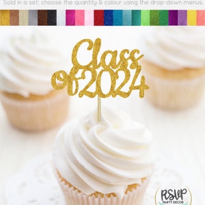 Class of 2024 Cupcake Toppers, Graduation Party Decorations, Graduation Food Picks, 2024 Graduation Party, 2024 Grad Cupcake Toppers
