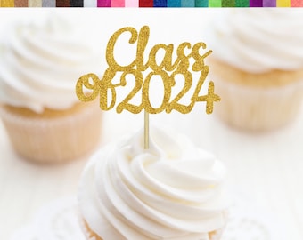 Class of 2024 Cupcake Toppers, Graduation Party Decorations, Graduation Food Picks, 2024 Graduation Party, 2024 Grad Cupcake Toppers