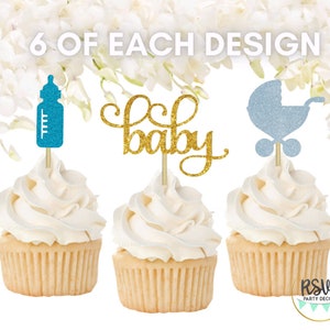 18 PCS Boy Baby Shower Cupcake Toppers, Blue Baby Shower Decorations, Gender Reveal Party Decor, Boy Baby Shower Party Decor, It&#39;s A Boy