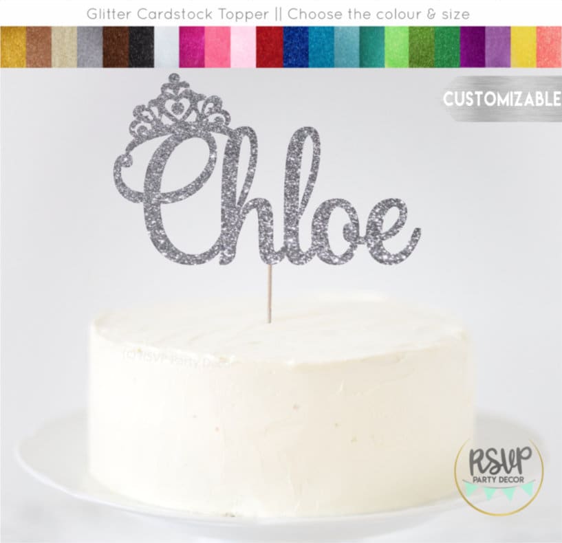 ANY NAME Custom Tiara Cake Topper, Custom Princess Crown Cake Topper ...