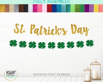 YQUQWN St. Patrick's Day Shamrock Garland - NO DIY Irish Party Decorations Banner, 2 Pack Green Decor