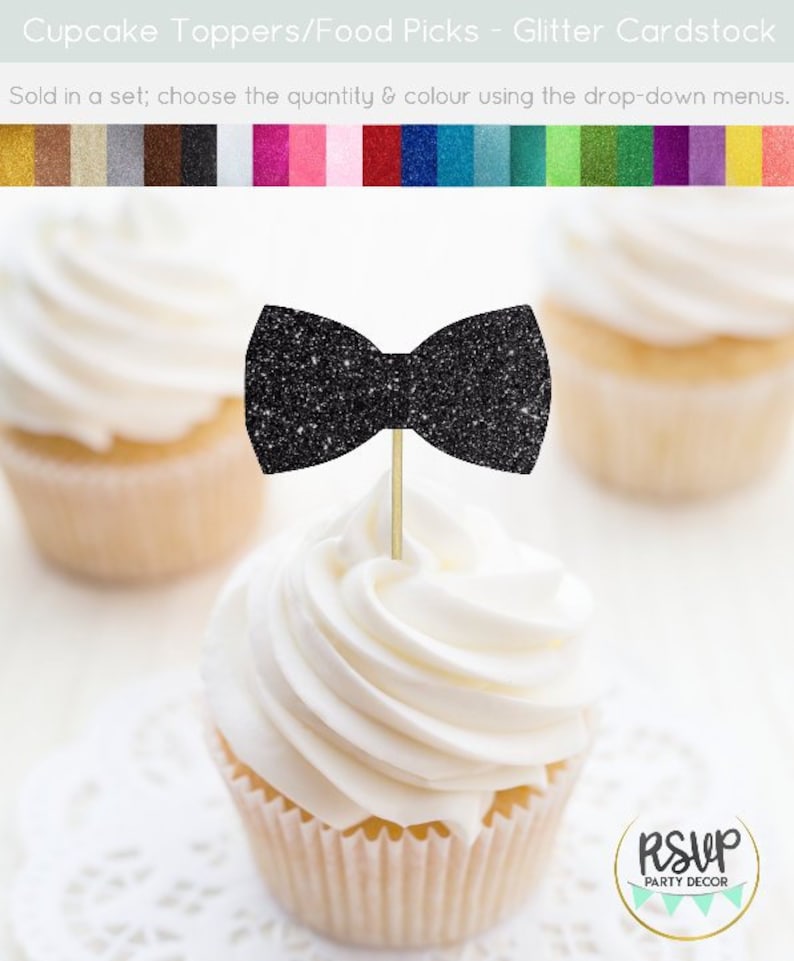 Bow Tie Cupcake Toppers Bow Food Picks Little Man Cupcake Etsy
