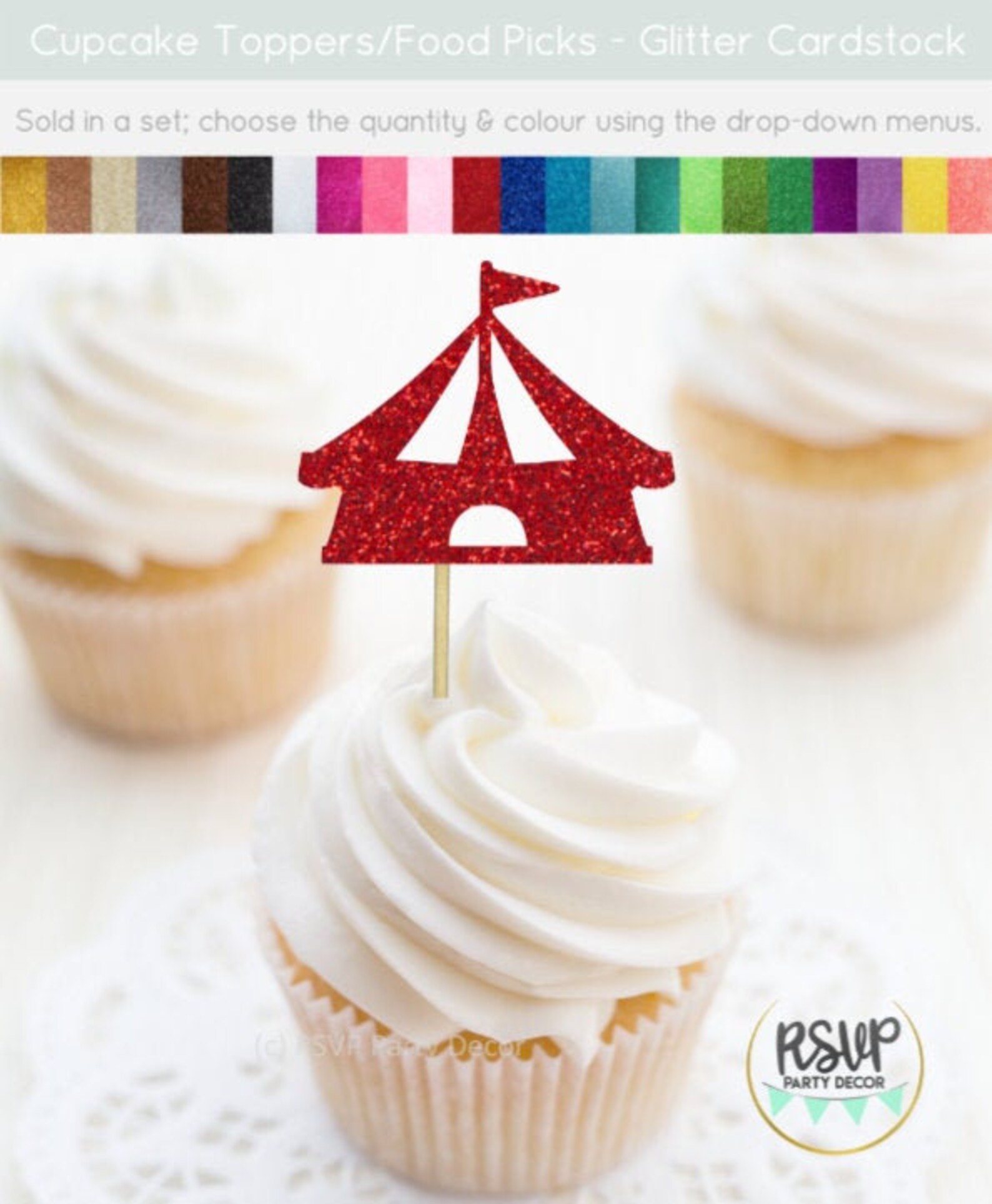 Circus Tent Cupcake Toppers Carnival Cupcake Toppers Circus | Etsy