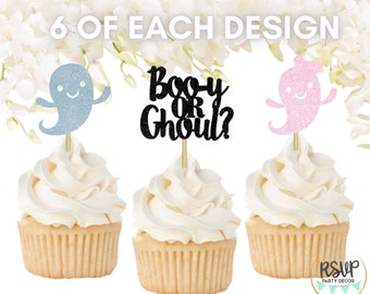 Ghost Gender Reveal Cupcake Toppers, Boo-y Or Ghoul Cupcake Toppers, Halloween Gender Reveal Party Decor, Gender Reveal Food Picks - 18 PCS