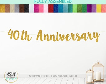 40-årsjubileumsbanderoll, 40-årsjubileumsfestdekoration, fyrtioårsbröllopsfest, 40 år av kärlek, grattis på 40-årsdagen-skylt