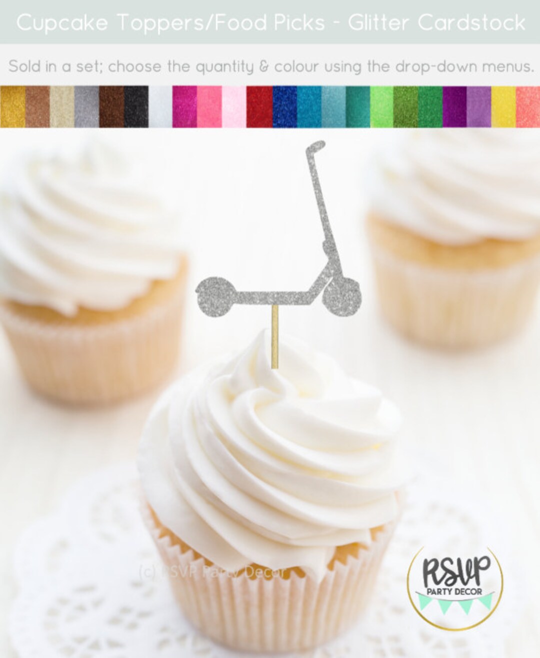 Kick Scooter Cupcake Toppers, Scooter Party Decorations, Party Decor