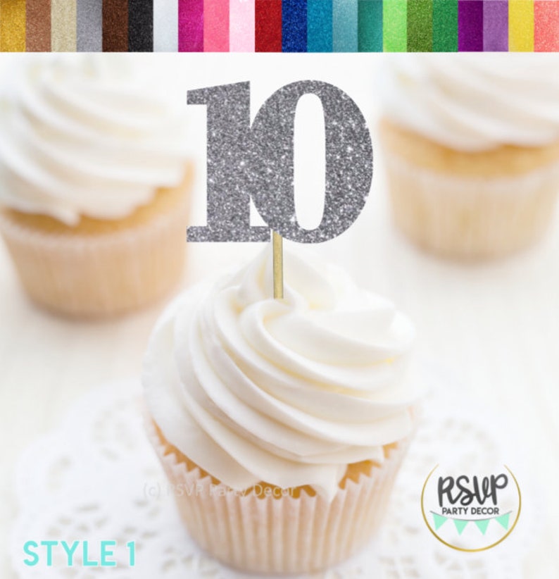 Number 10 Cupcake Toppers Ten Food Picks 10th Birthday Etsy