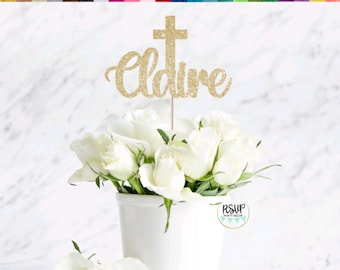 Custom Cross Centerpiece Stems, Baptism Centerpieces, Christening Party Decorations, Personalized First Holy Communion Centrepieces