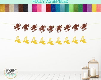 Monkey and Banana Garland, Monkey Banner, Jungle Party Decor, Monkey Party Decorations, Safari Birthday Banner, Banana Party Decor