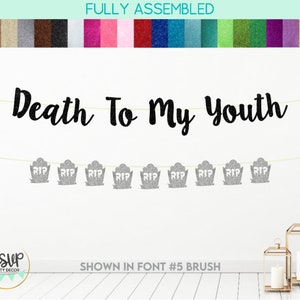 Death To My Youth Banner, Gothic Birthday Party Decorations, Tombstone Garland, Emo Party, Halloween Birthday Party Decor, RIP Youth Banner
