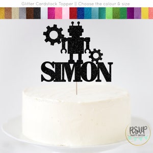 Custom Robot Cake Topper, Robot Birthday Party Decor, Robot Party Decor, Personalized Engineer Party Decor, Science Birthday Cake Topper