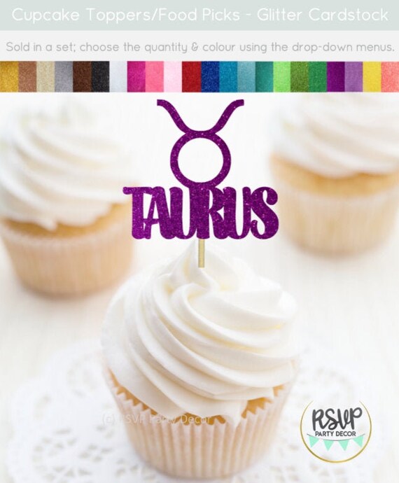 Taurus Cupcake Toppers, Taurus Birthday Party Decorations, Zodiac Party Decor, Horoscope Birthday Decorations, April Birthday, May Birthday Il_570xn
