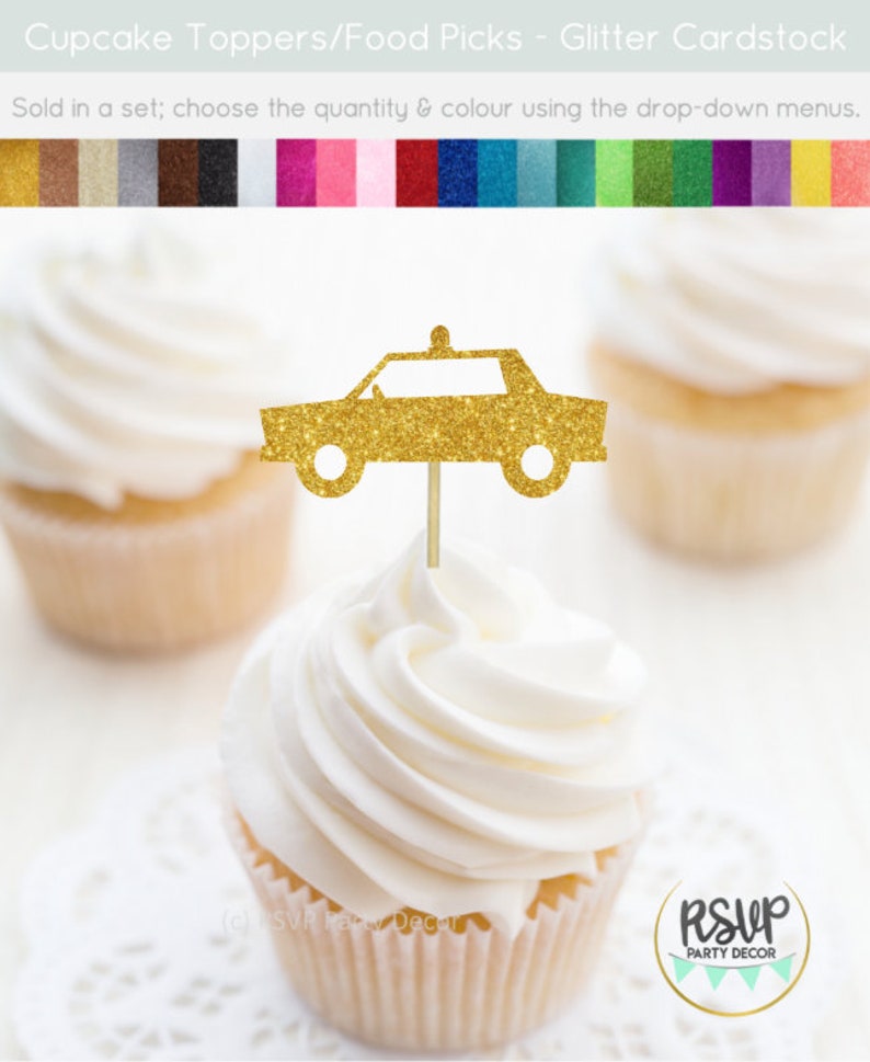 Police Car Cupcake Toppers, Police Party Decorations, Police Retirement Party Decor, Police Graduation Party Decor, Police Grad Toppers image 4