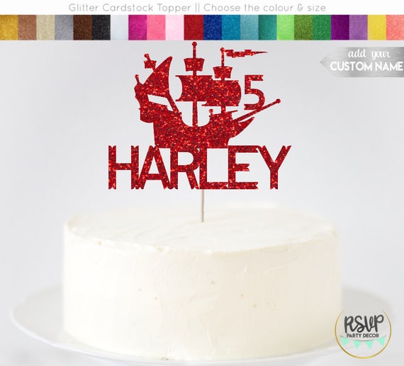 Custom Pirate Ship Cake Topper, Pirate Party Decor, Fantasy Party, Fantasy Cake Topper, Personalized Pirate Sign, Pirate Cake Topper Il_570xn