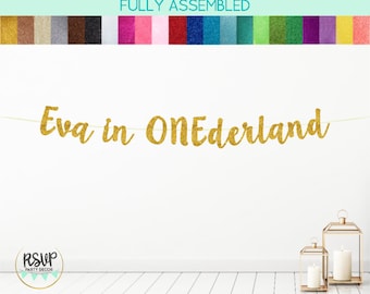 Custom ONEderland Banner, Wonderland 1st Birthday Decor, Personalized ONEderland Decorations, First Birthday ONEderland Sign