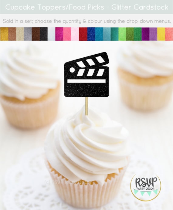 Film Clapper Cupcake Toppers, Movie Food Picks, Hollywood Themed