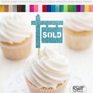 Sold Sign Cupcake Toppers, Housewarming Party Decorations, Realtor Party Decor, Real Estate Cupcake Toppers, Housewarming Cupcake Toppers image 6