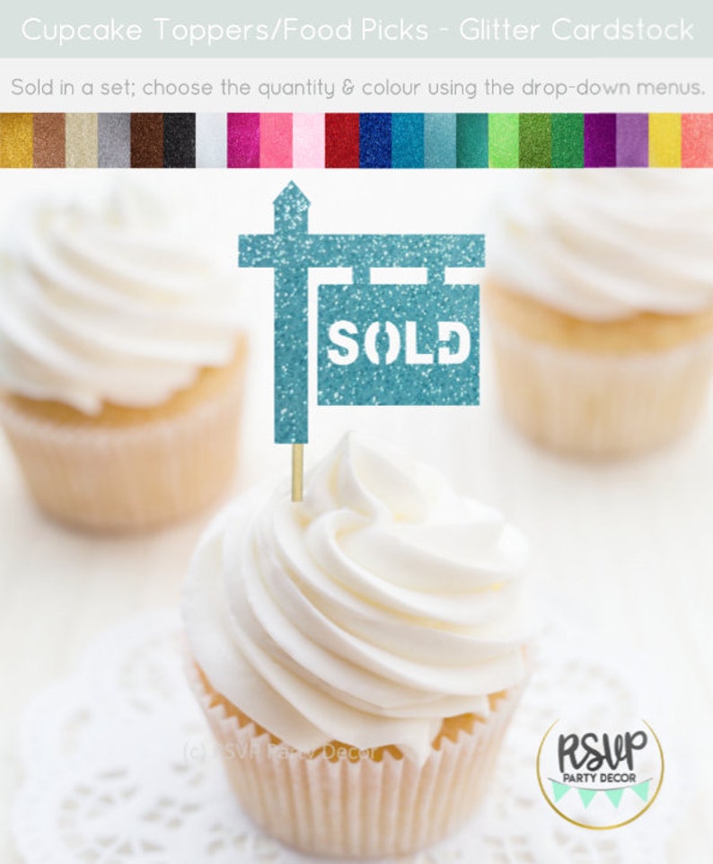 Sold Sign Cupcake Toppers, Housewarming Party Decorations, Realtor Party Decor, Real Estate Cupcake Toppers, Housewarming Cupcake Toppers image 6