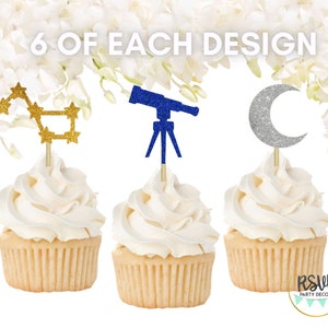 18 PCS Galaxy Cupcake Toppers, Space Birthday Party Decorations, Space Baby Shower Decor, Galaxy Party Supplies, Star Cupcake Toppers