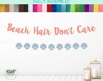 Banner Beach Hair Don't Care, Girlanda z muszli, Dekoracje na wieczór panieński na plaży, Banner Beachlorette, Dekoracja na przyjęcie urodzinowe na plaży