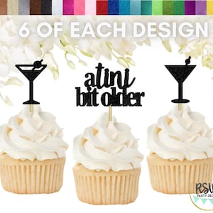Martini Cupcake Topper Set, Martini Birthday Decorations, A Tini Bit Older Birthday Party Decor, Espresso Martini Cupcake Toppers - 18 PCS