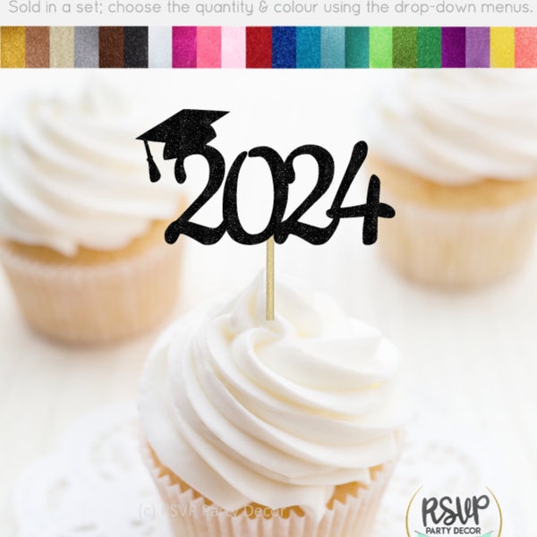 2024 Grad Cap Cupcake Toppers, Graduation Party Decorations, Graduation Food Picks, 2024 Graduation Party, 2024 Grad Cupcake Toppers