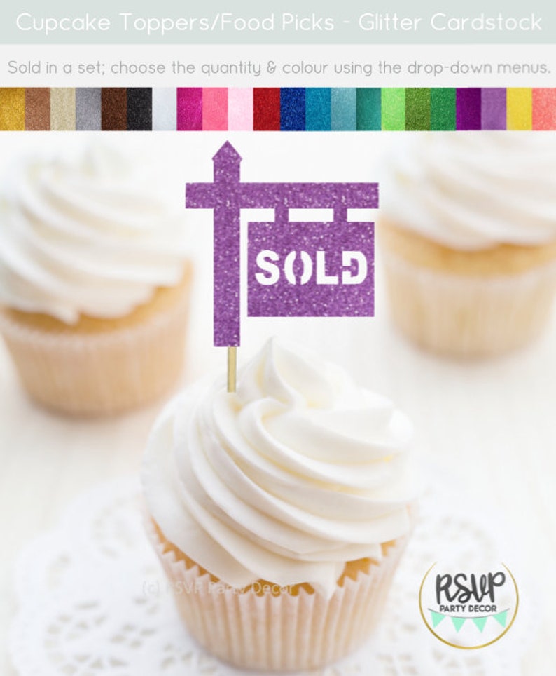 Sold Sign Cupcake Toppers, Housewarming Party Decorations, Realtor Party Decor, Real Estate Cupcake Toppers, Housewarming Cupcake Toppers image 7