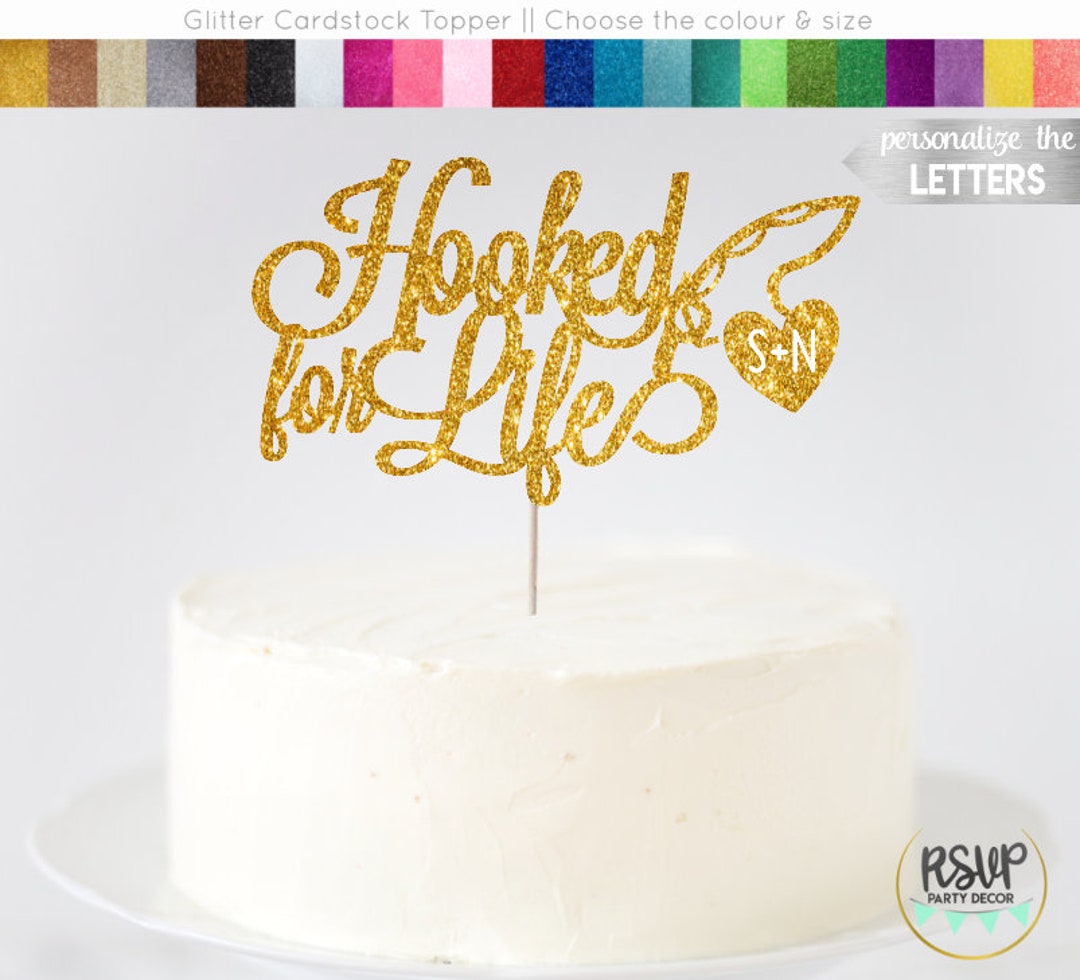 Hooked for Life Cake Topper, Custom Initials Cake Topper, Fishing