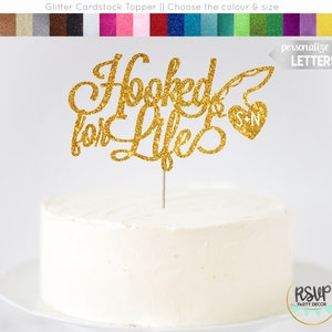 Hooked for Life Cake Topper, Custom Initials Cake Topper, Fishing Themed Wedding Cake Topper, Fishing Engagement Decorations