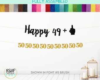 Happy 49 + 1 Banner, 50 Garland, Funny 50th Birthday Party Decor, Middle Finger 50th Birthday Decorations, Men's Fiftieth Birthday Party
