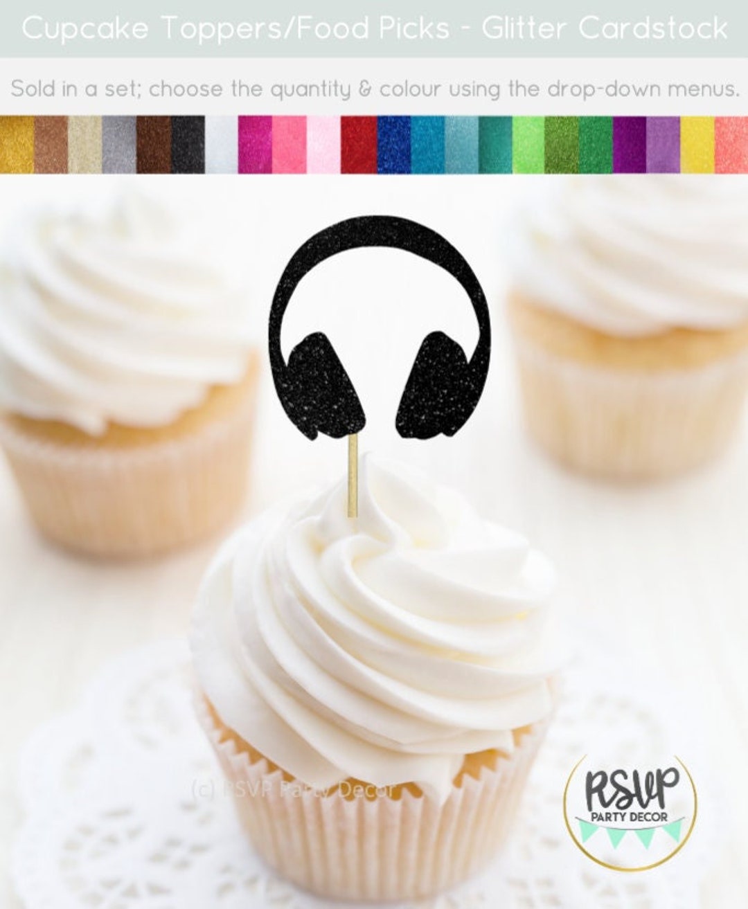 Headphone Cupcake Toppers, Music Party Decorations, Video Game Cupcake