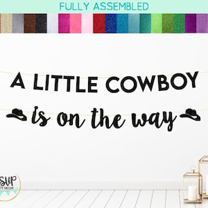 Banner "Un pequeño vaquero está en camino", decoraciones para baby shower de vaquera, banner para baby shower del oeste, letrero para baby shower con temática de rodeo