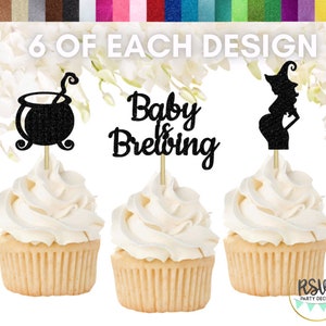 18 PCS Baby is Brewing Party Decorations, A Baby Is Brewing Cupcake Topper Set, Witch Baby Shower Decor, Witch Gender Reveal Party Decor