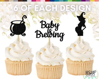 18 PCS Baby is Brewing Party Decorations, A Baby Is Brewing Cupcake Topper Set, Witch Baby Shower Decor, Witch Gender Reveal Party Decor